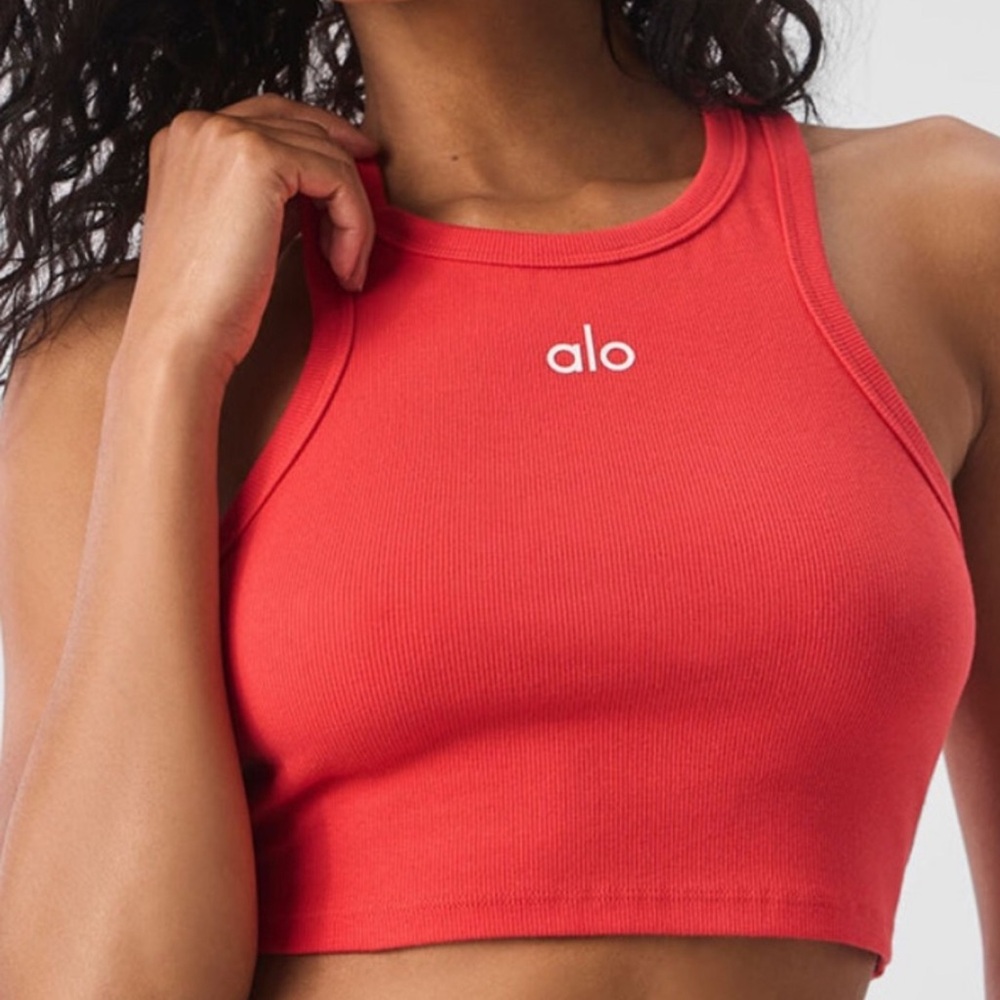 ALO Yoga Red Ribbed Sports Bra